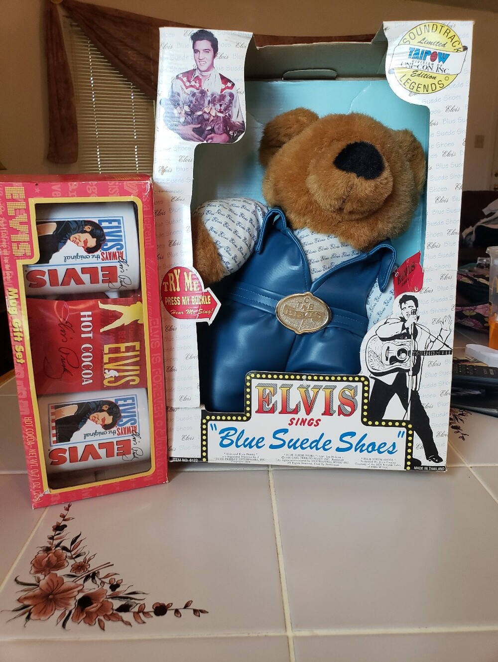 Elvis Presley Collectable Vintage Lot Of 2 Items Incuded Singing Bear/and 2 Mugs